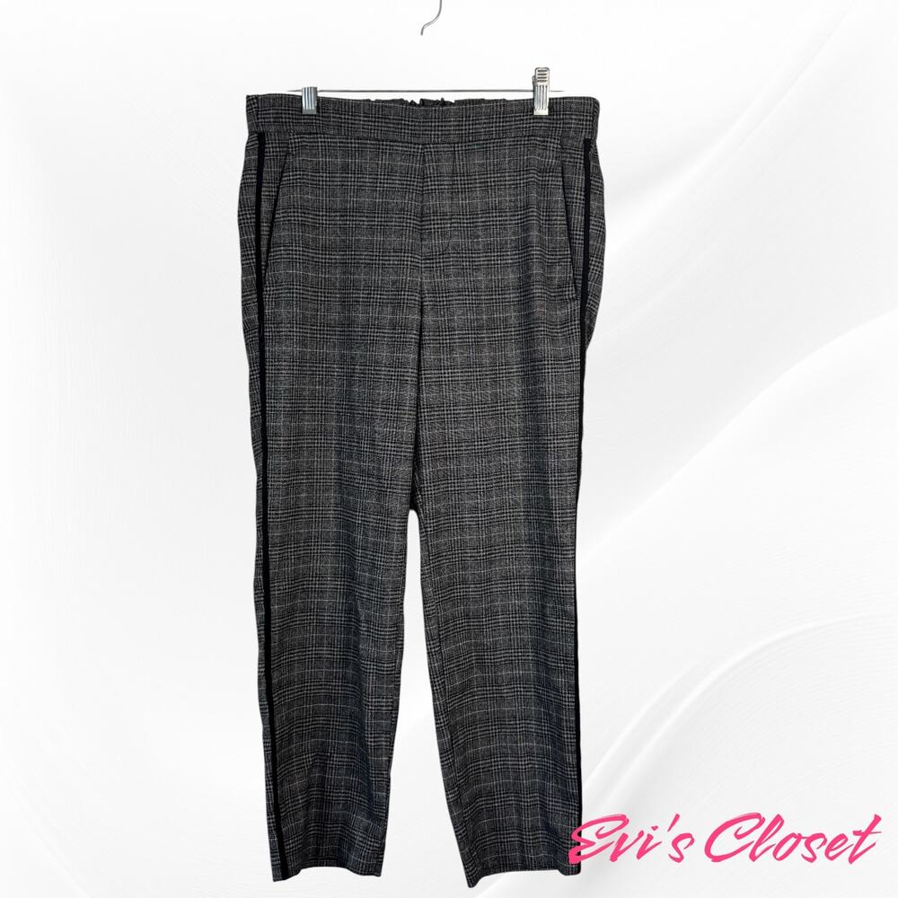 Pants Trousers Women's Grey Back Plaid Sz 8 Side Stripe Back Elasticated Waist
